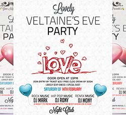情人节传单模板(三合一版)：Valentines Eve 2016 Party Flyer